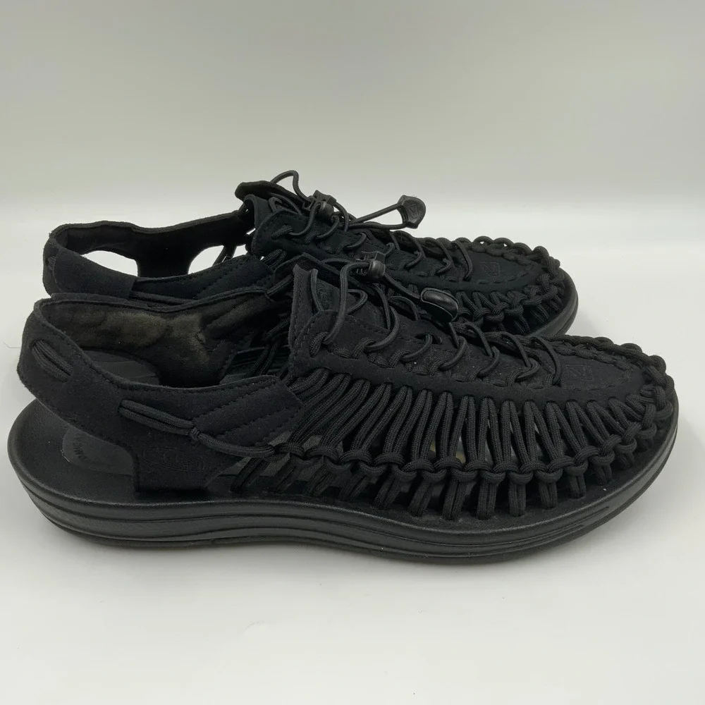 KEEN Uneek Mens Sandals Black Braided Cord Outdoor Water Shoes 1014097 Size 11